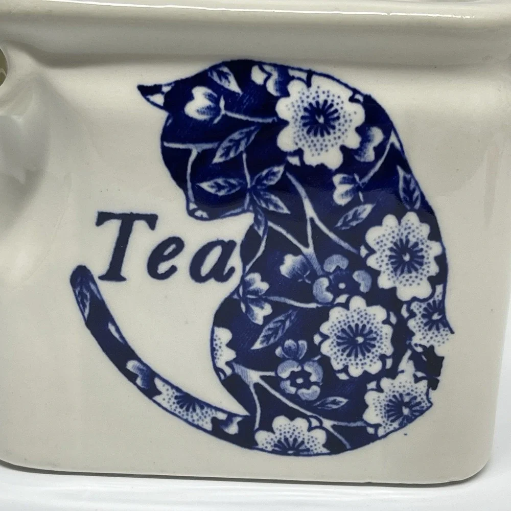Royal Crownford Staffordshire‎ England Blue Calico Cat Cube Teapot Vintage